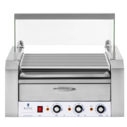 ROLLER GRILL ROLKOWY Z OSŁONĄ I SZUFLADĄ GRZEWCZĄ DO BUŁEK 16 PARÓWEK HOTDOG 2200W 230V ROYAL CATERING