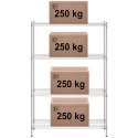 REGAŁ WARSZTATOWY CHROMOWANY 4 PÓŁKI AŻUROWE DO 1 T 1000 KG 120X45X180 CM