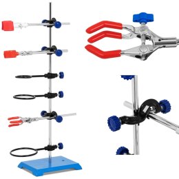 STATYW STOJAK LABORATORYJNY Z WYPOSAŻENIEM 3 PIERŚCIENIE 3 UCHWYTY