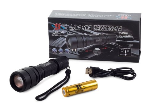 Latarka taktyczna bailong usb led cree xm-l3-u3 Latarka taktyczna bailong usb led cree xm-l3-u3